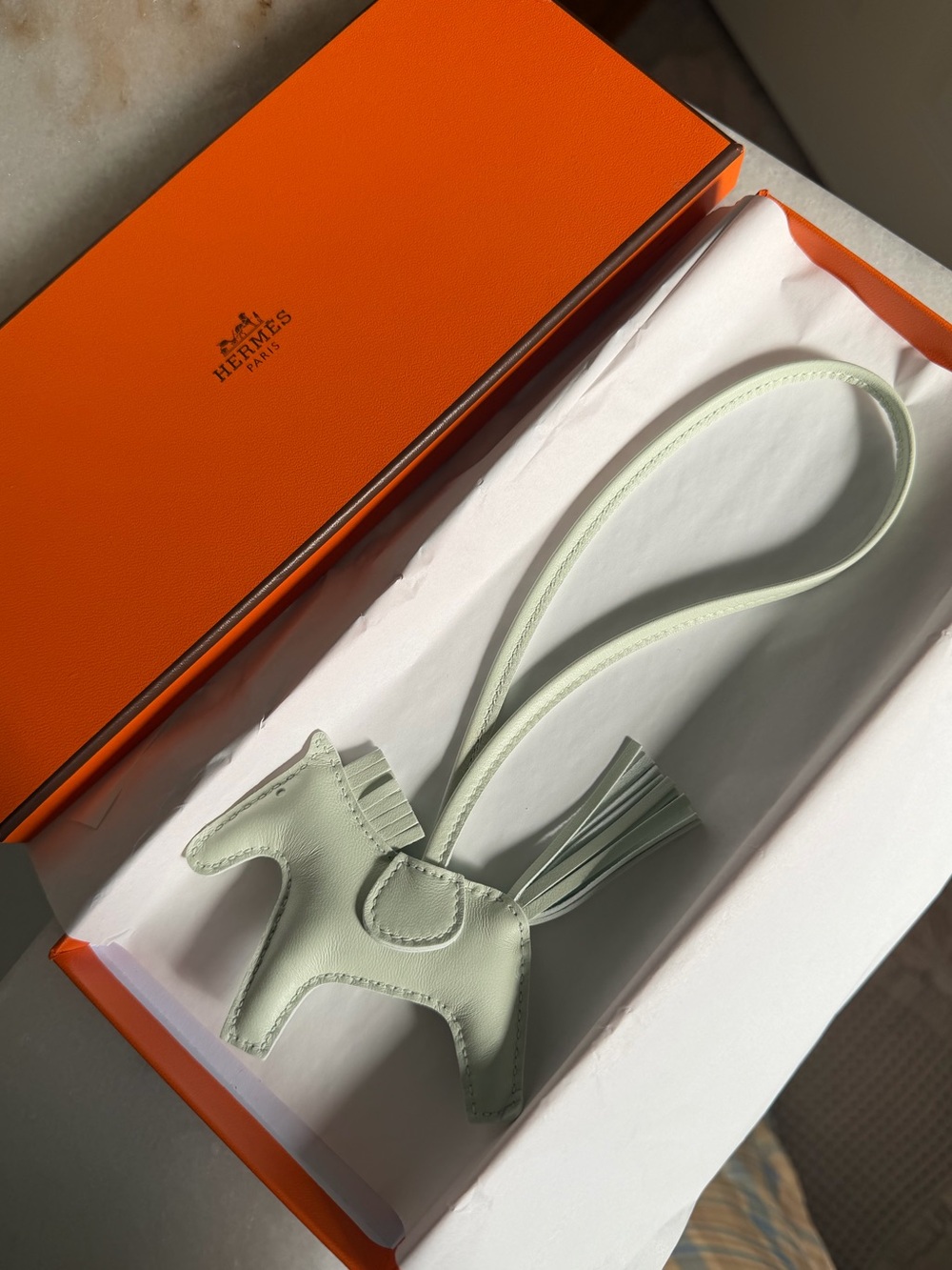 Hermes AUTHENTIC Vert Fizz Rodeo Horse Bag Charm brand new light green